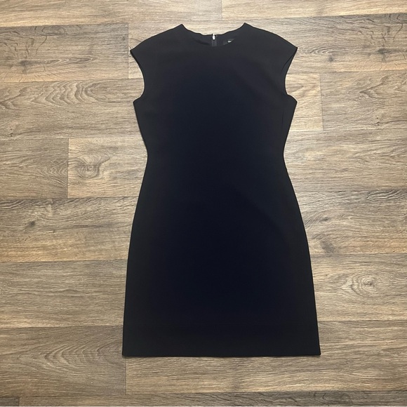 Theory Embroidered Shift Dress Admiral Crepe Navy Blue Black Size 4 - Picture 4 of 9